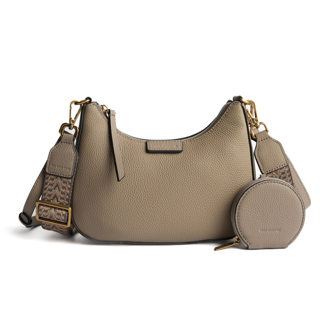 Petit sac demi-lune GIULIA pour femme en cuir TAUPE de face