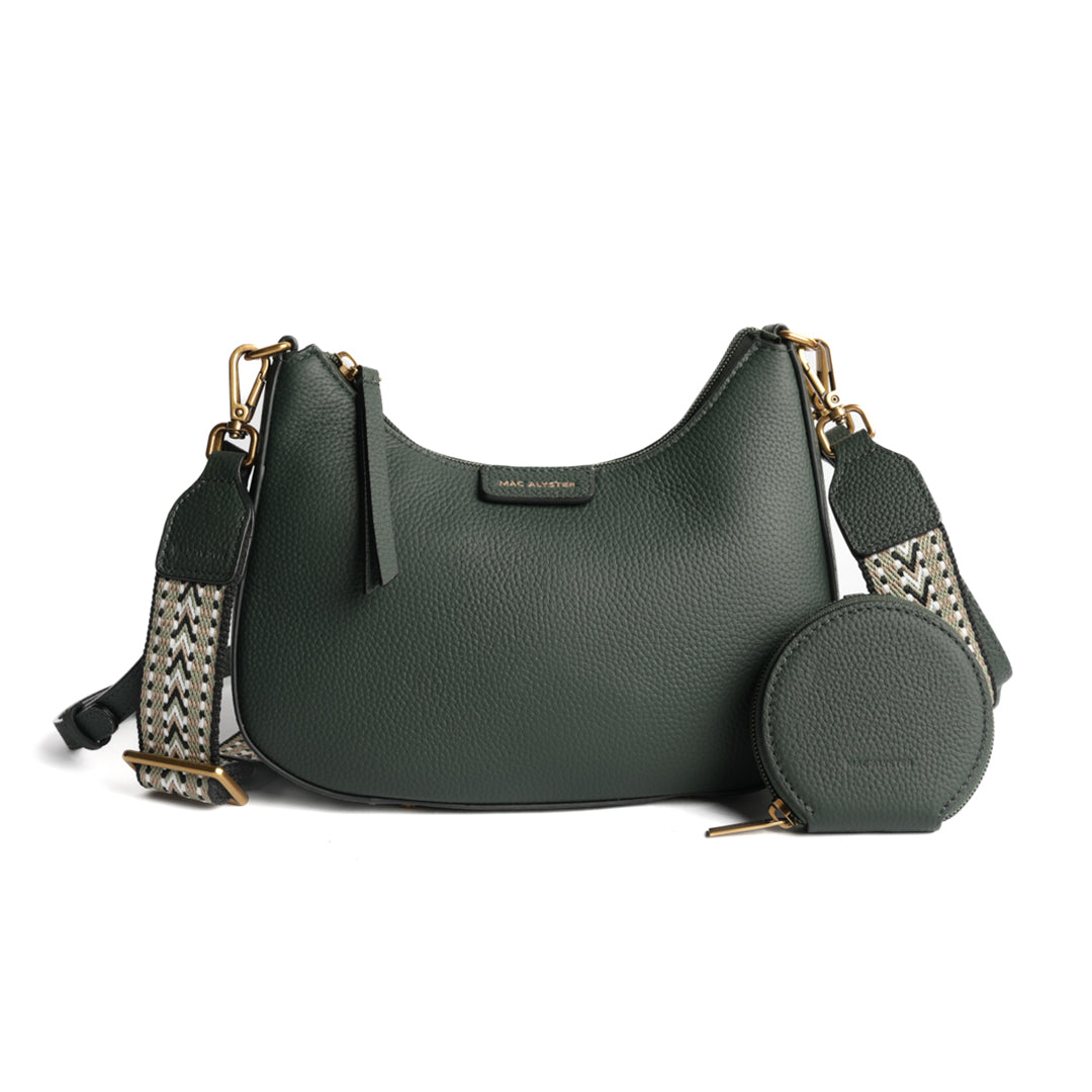 Petit sac demi-lune GIULIA pour femme en cuir VERT de face