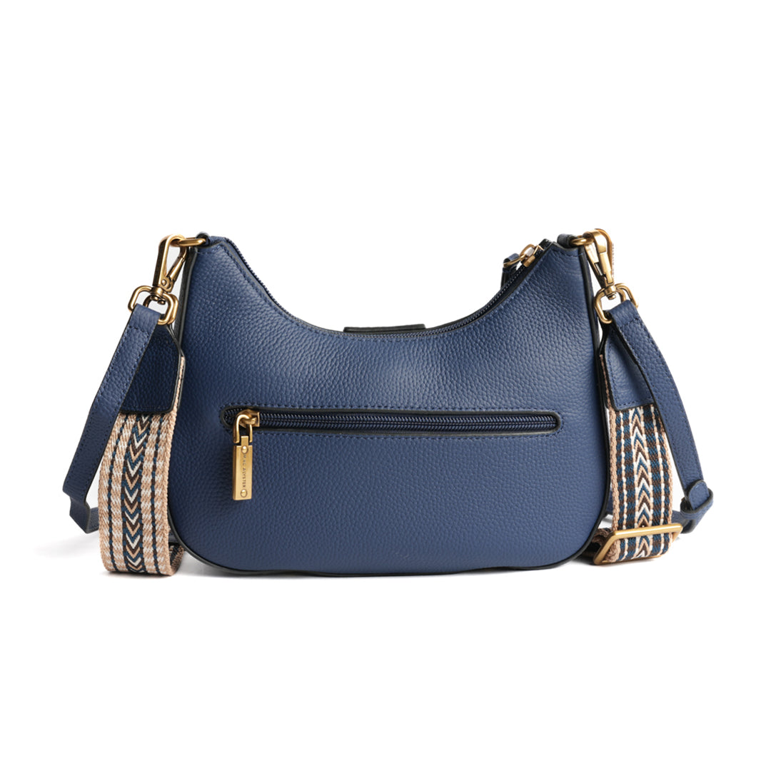 Petit sac demi-lune GIULIA pour femme en cuir BLEU COBALT de dos