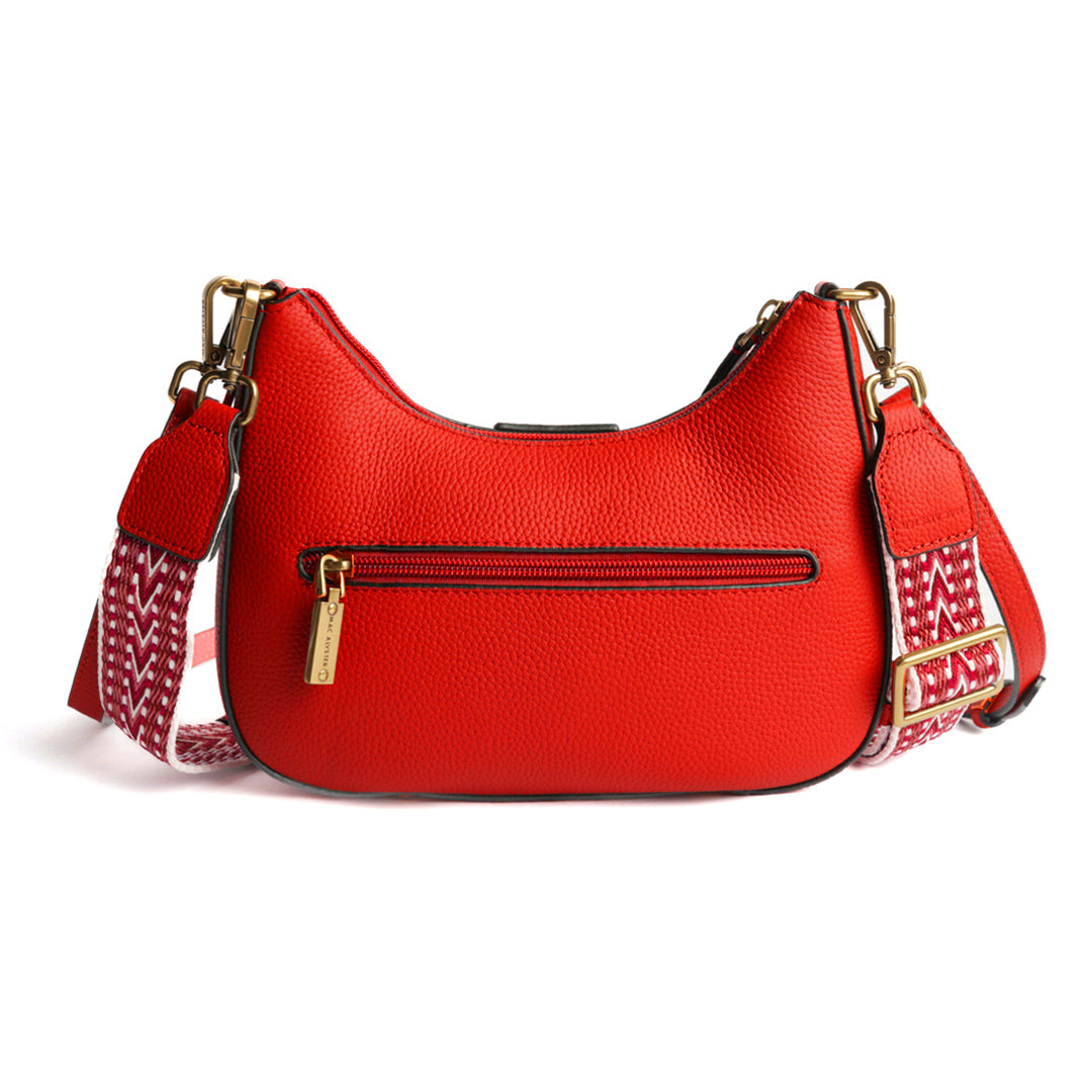 Petit sac demi-lune GIULIA ETE pour femme en cuir ROUGE de dos