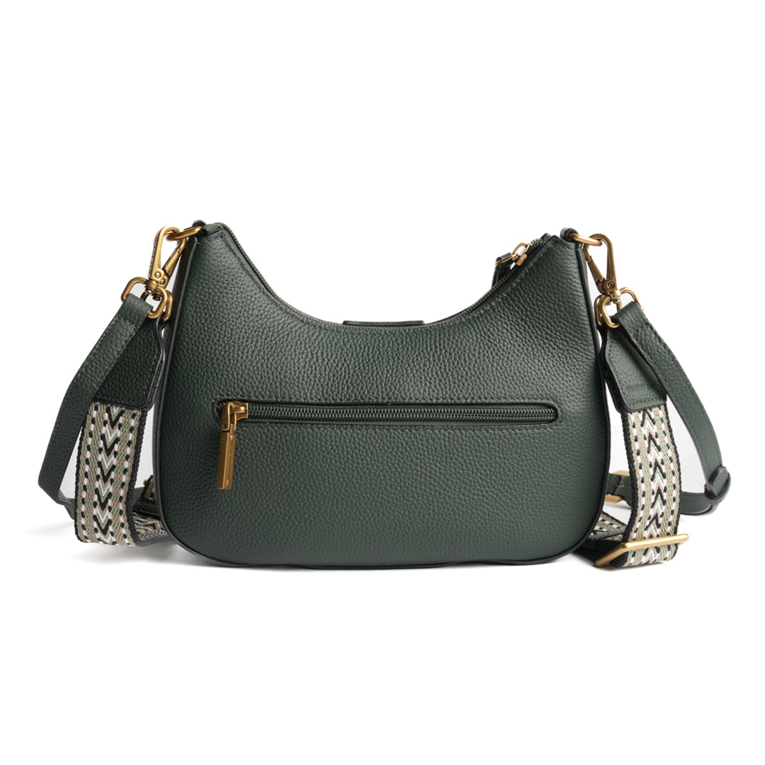 Petit sac demi-lune GIULIA pour femme en cuir VERT de dos