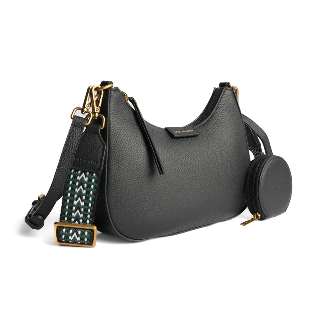 Petit sac demi-lune GIULIA pour femme en cuir NOIR de trois-quarts