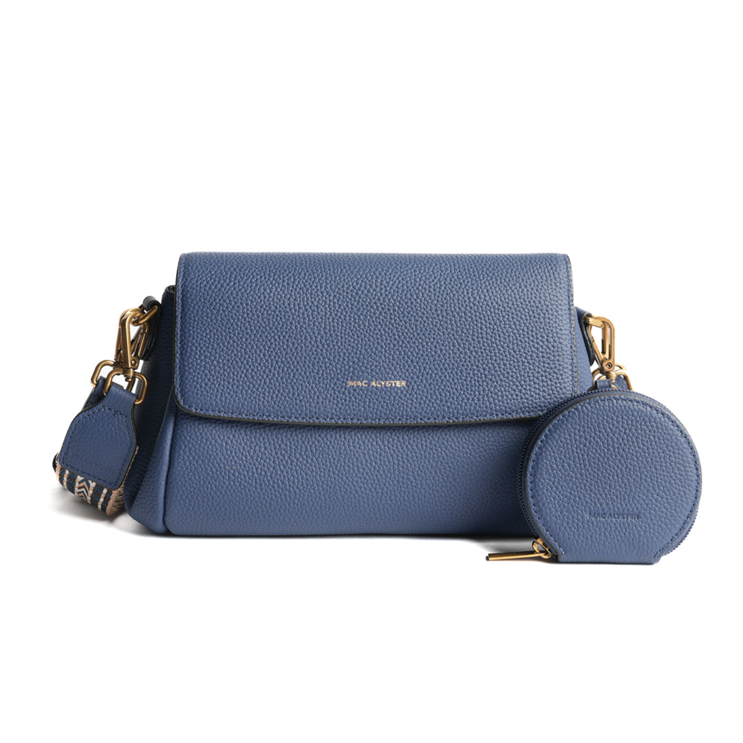 Sac à pli GIULIA pour femme en cuir BLEU COBALT de face