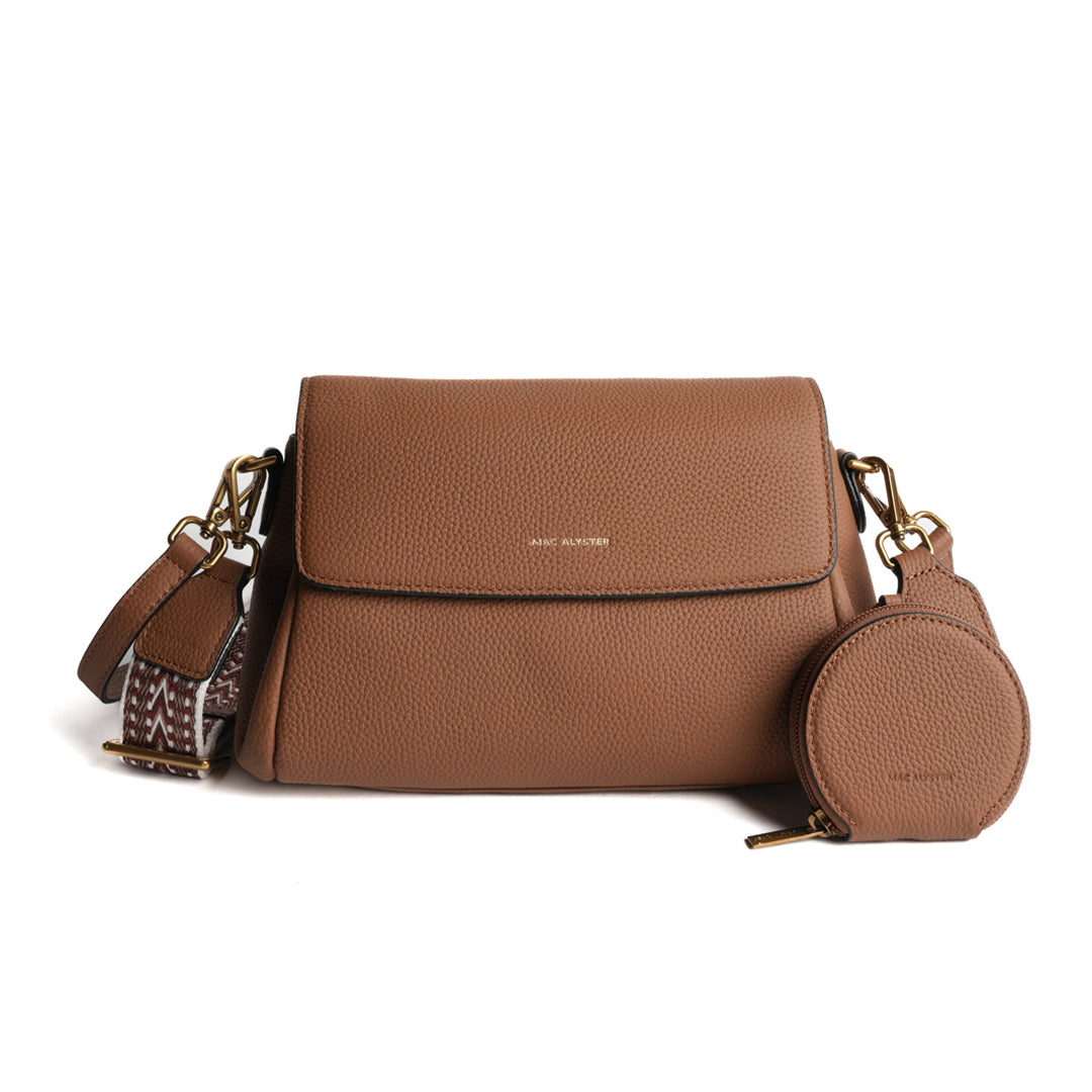 Sac à pli GIULIA pour femme en cuir COGNAC de face