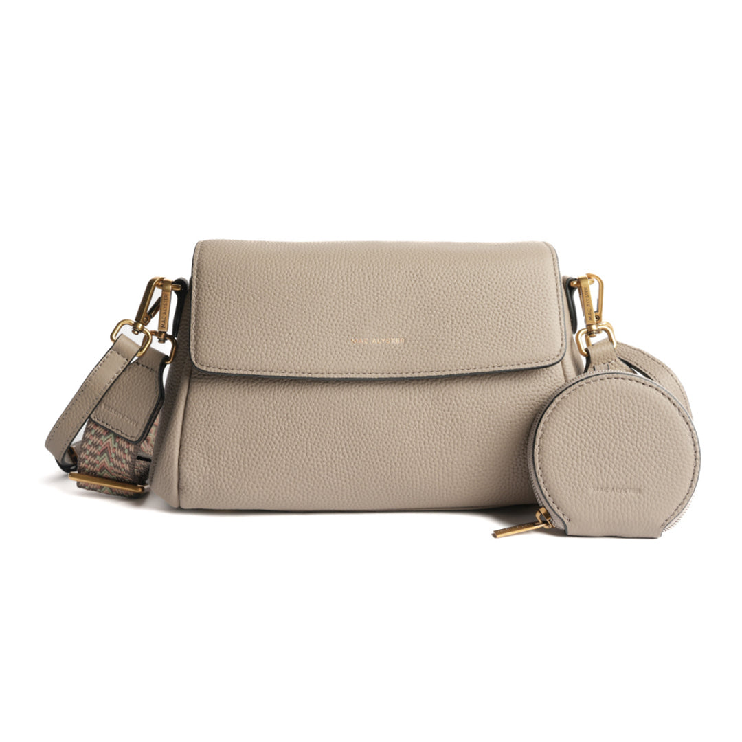 Sac à pli GIULIA pour femme en cuir TAUPE de face