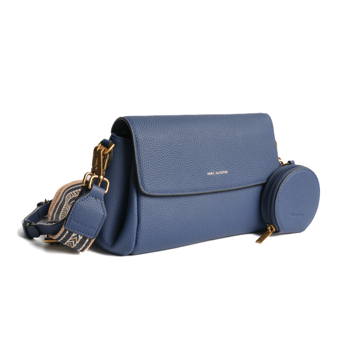 Sac à pli GIULIA pour femme en cuir BLEU COBALT de trois-quarts