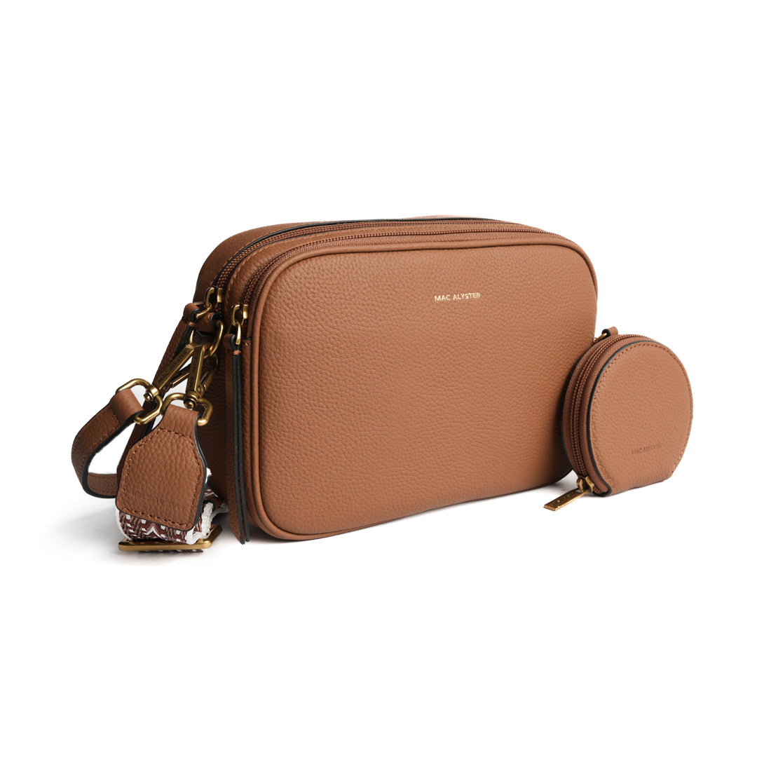 Sac trotteur GIULIA pour femme en cuir COGNAC de trois-quarts