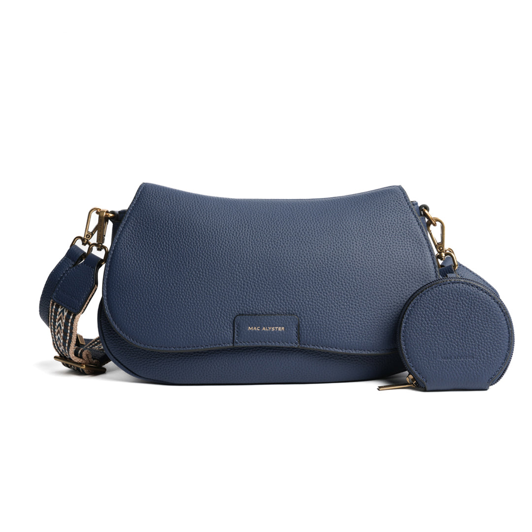 Sac à rabat GIULIA pour femme en cuir BLEU COBALT de face