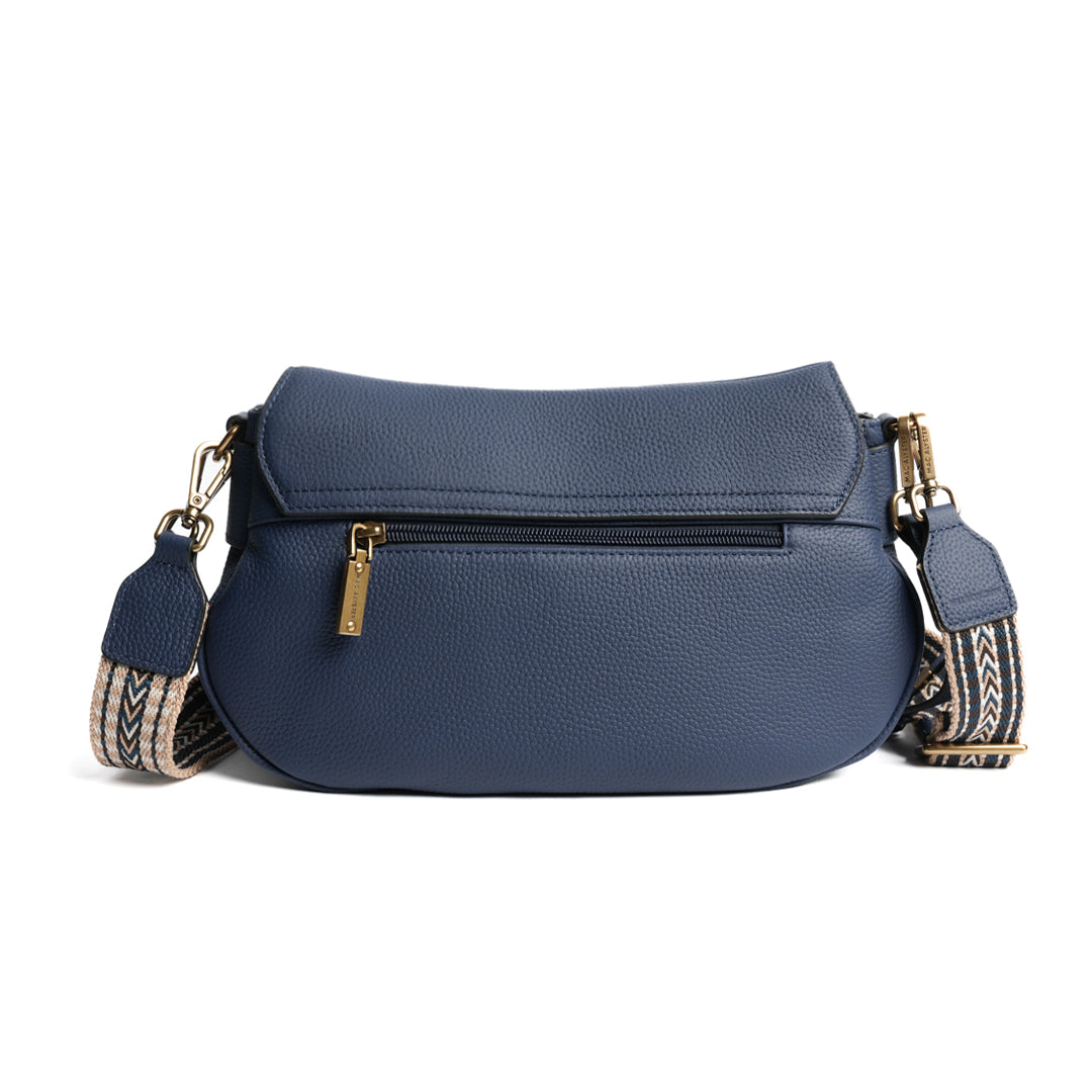 Sac à rabat GIULIA pour femme en cuir BLEU COBALT de dos