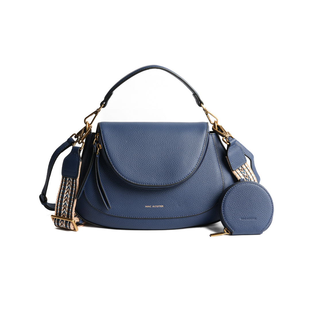 Sac cross body GIULIA pour femme en cuir BLEU COBALT de face