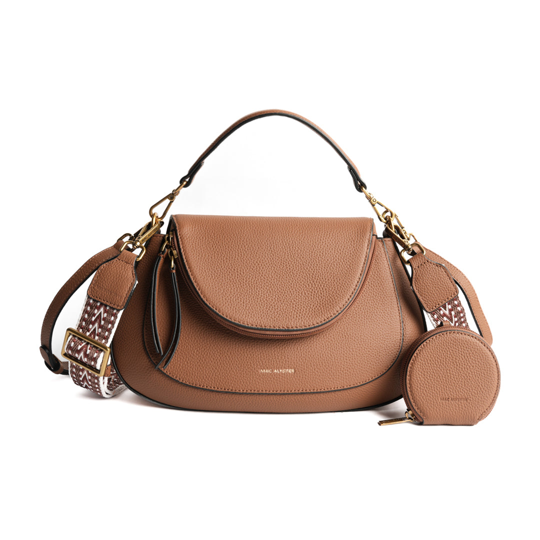 Sac cross body GIULIA pour femme en cuir COGNAC de face