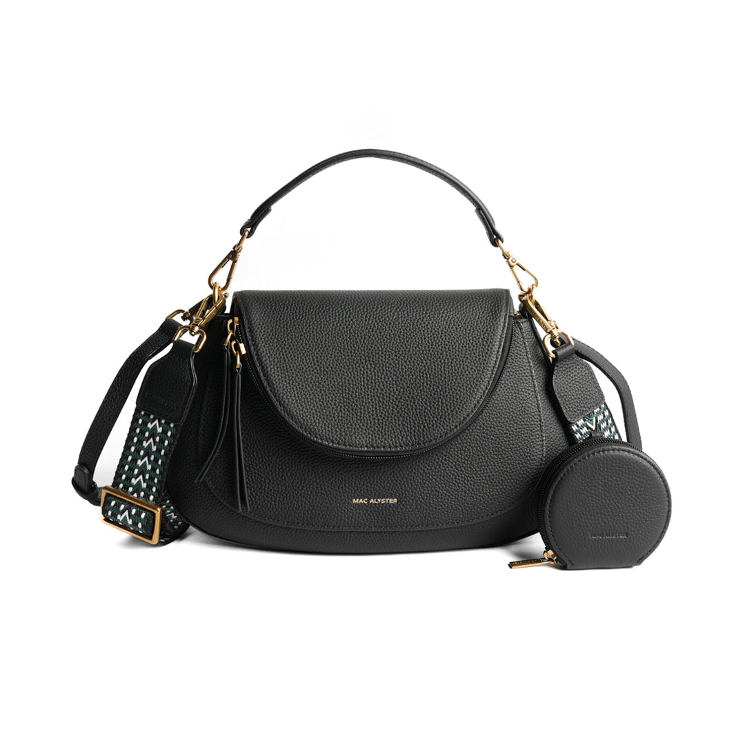 Sac cross body GIULIA pour femme en cuir NOIR de face