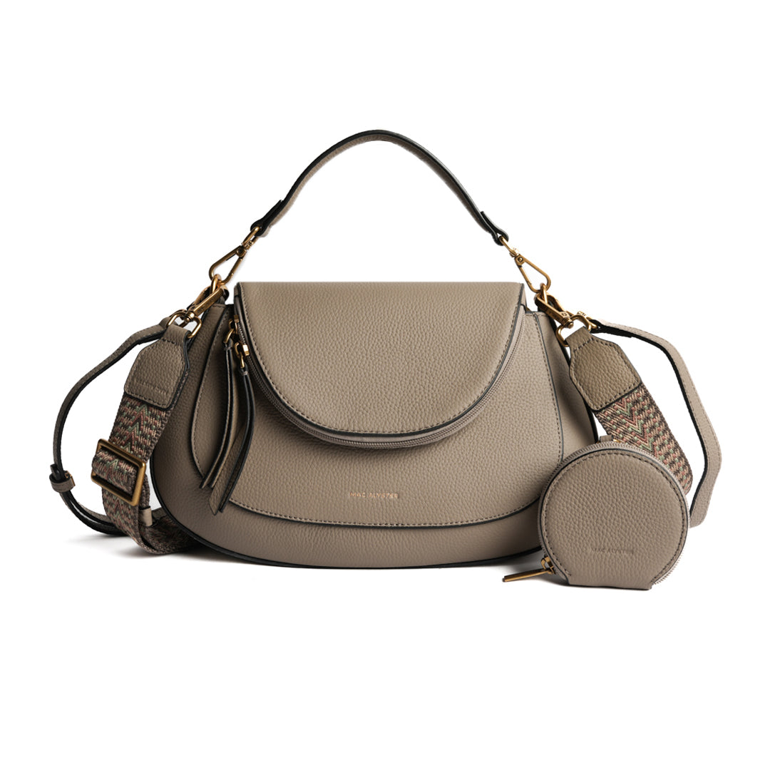 Sac cross body GIULIA pour femme en cuir TAUPE de face