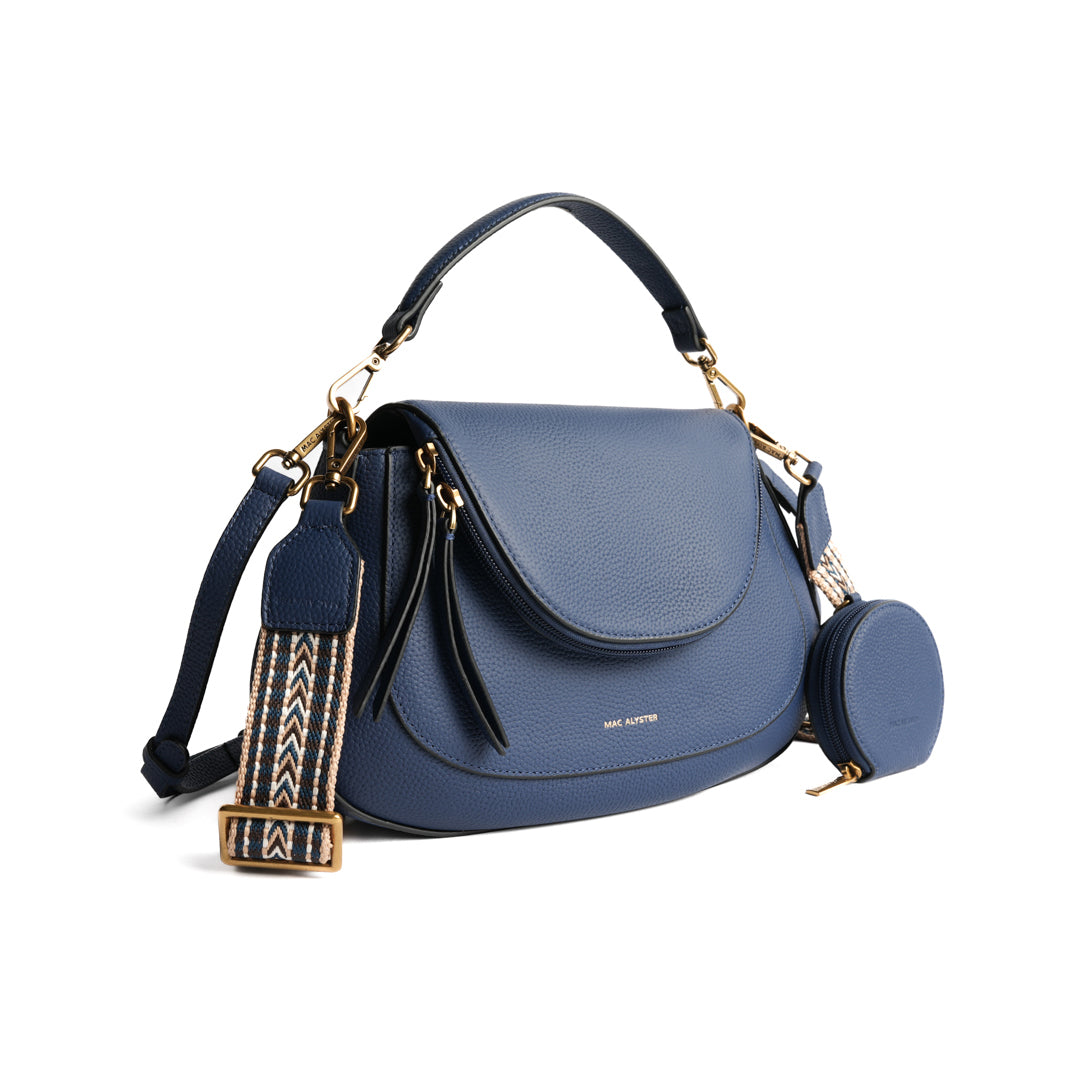 Sac cross body GIULIA pour femme en cuir BLEU COBALT de trois-quarts