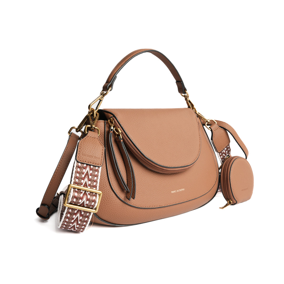 Sac cross body GIULIA pour femme en cuir COGNAC de trois-quarts