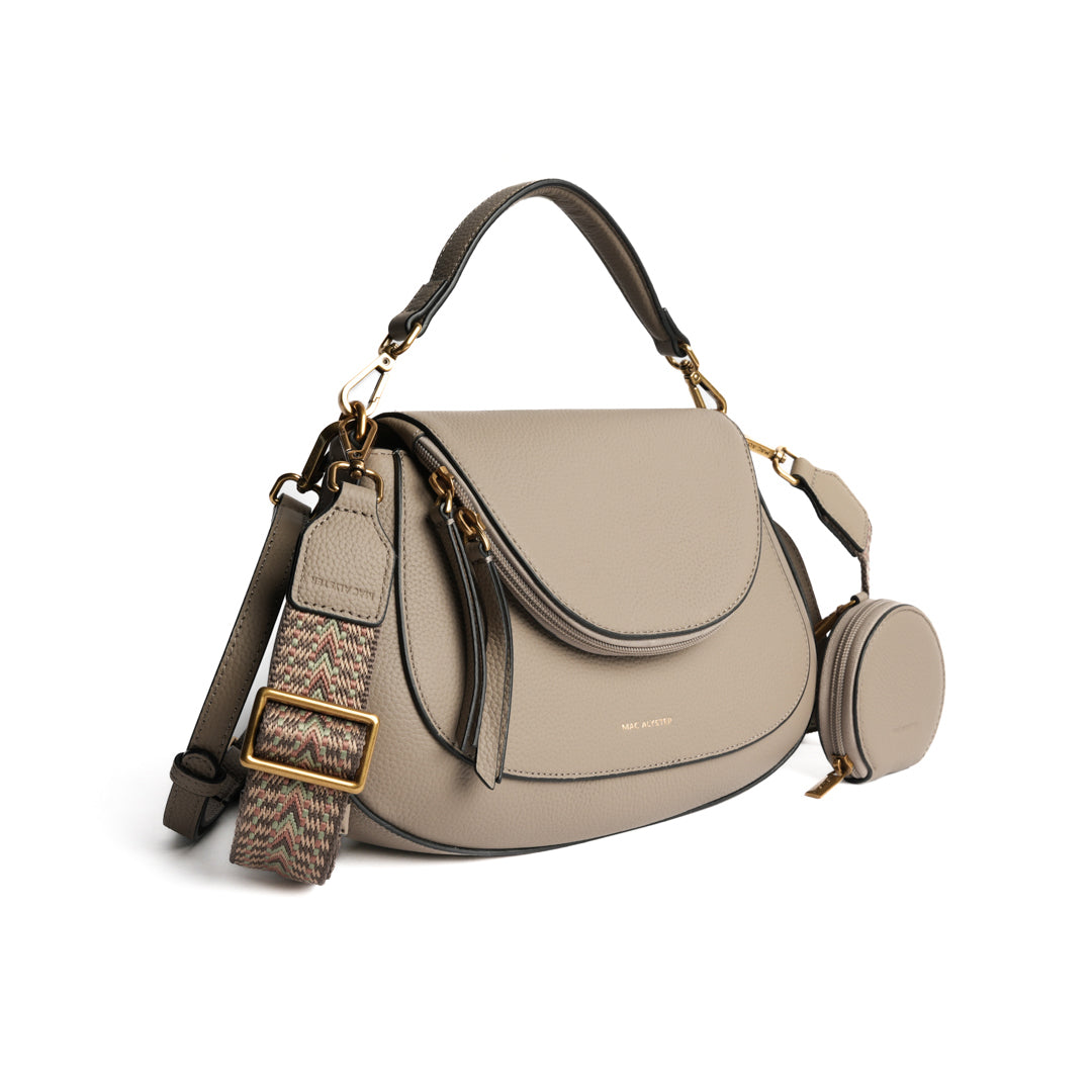 Sac cross body GIULIA pour femme en cuir TAUPE de trois-quarts