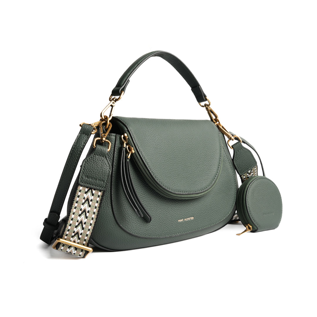 Sac cross body GIULIA pour femme en cuir VERT de trois-quarts