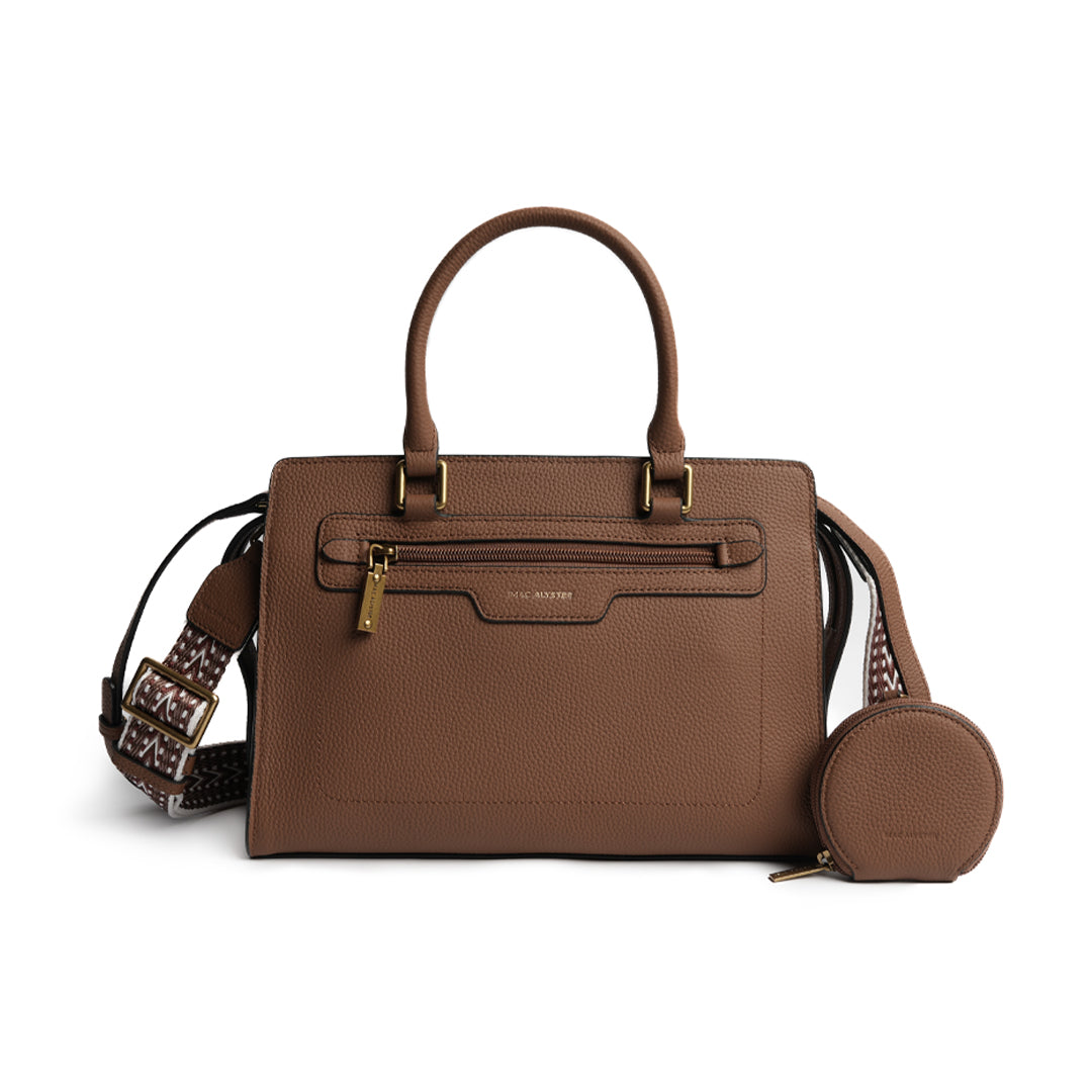 Sac porté main GIULIA pour femme en cuir COGNAC de face