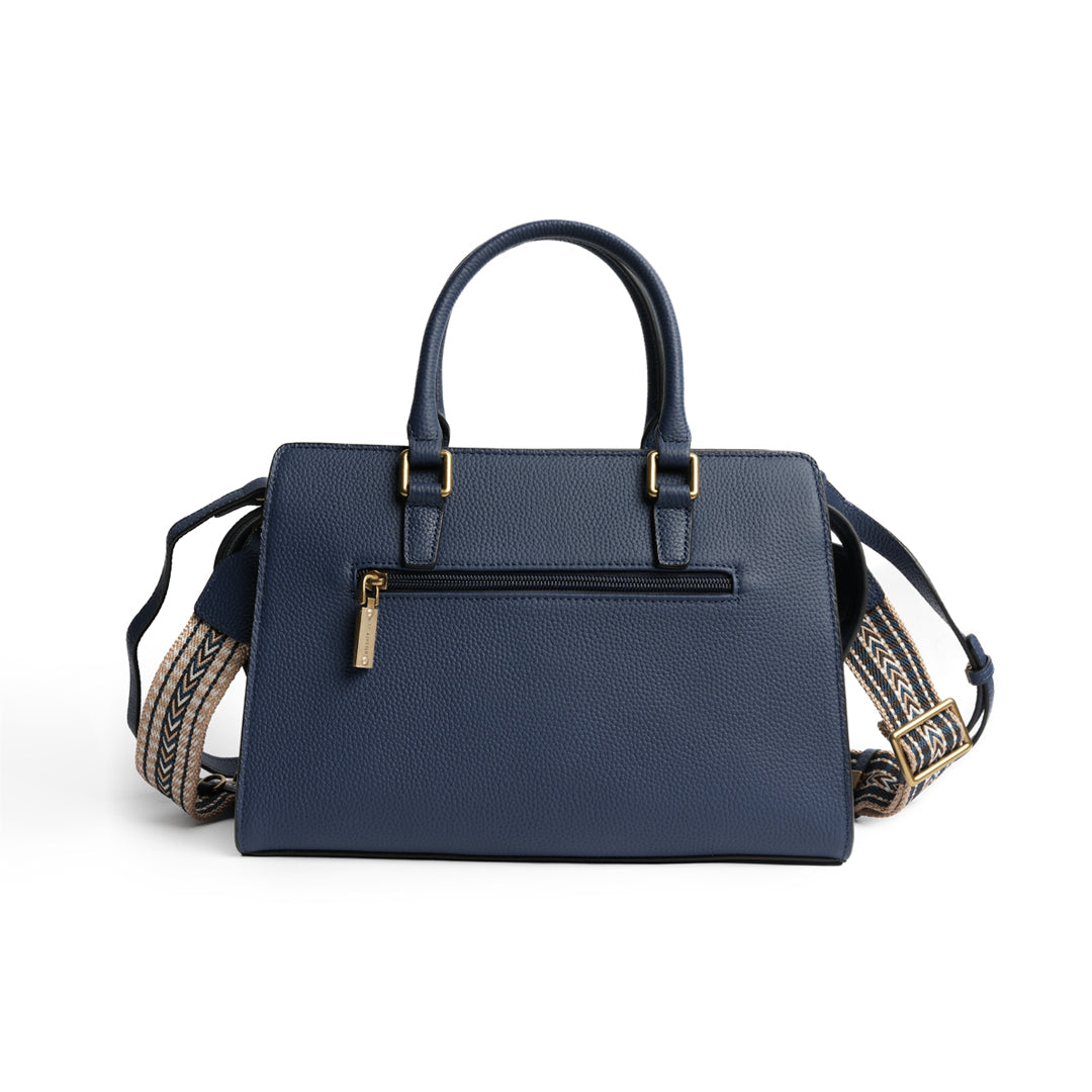 Sac porté main GIULIA pour femme en cuir BLEU COBALT de dos