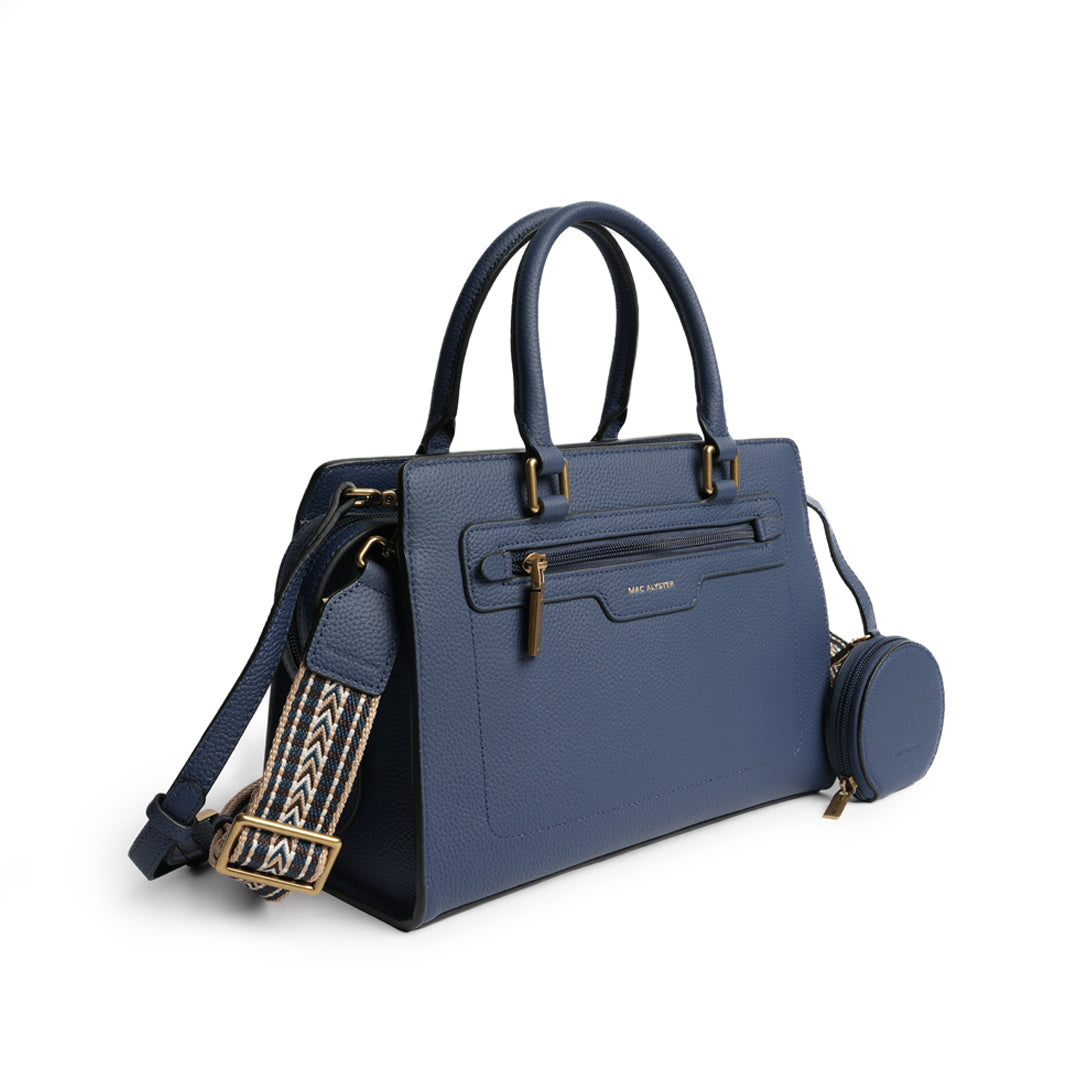 Sac porté main GIULIA pour femme en cuir BLEU COBALT de trois-quarts