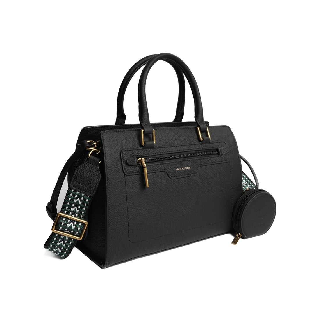 Sac porté main GIULIA pour femme en cuir NOIR de trois-quarts