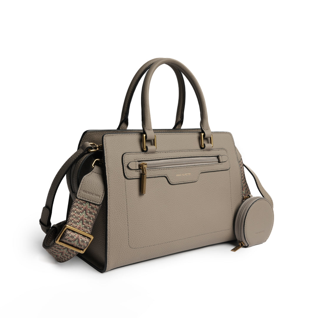 Sac porté main GIULIA pour femme en cuir TAUPE de trois-quarts