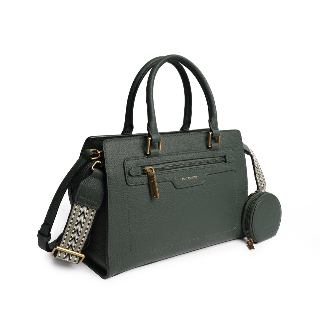 Sac porté main GIULIA pour femme en cuir VERT de trois-quarts