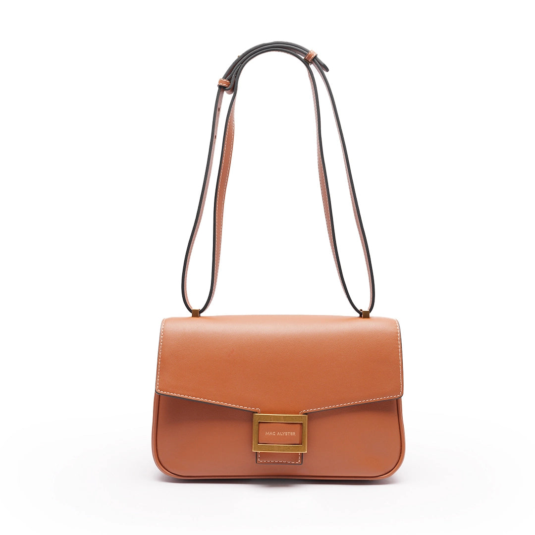 Petit sac à rabat ANAÏS pour femme en cuir COGNAC de face