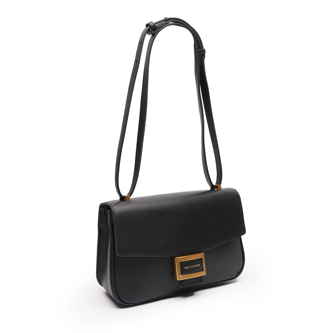 Petit sac à rabat ANAÏS pour femme en cuir NOIR de trois-quarts