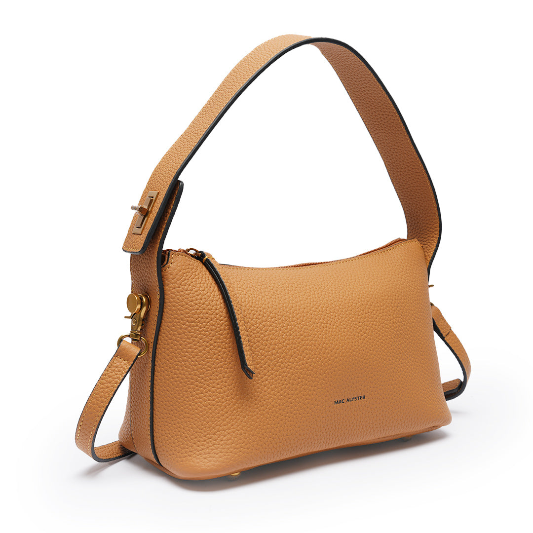 Petit sac à main CÉLIA pour femme en cuir CAMEL de trois-quarts