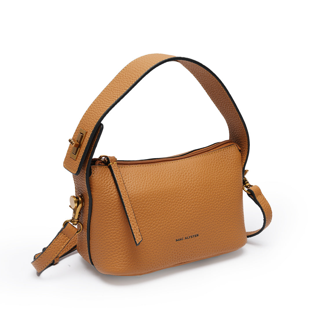 Sac à main CÉLIA pour femme en cuir CAMEL de trois-quarts