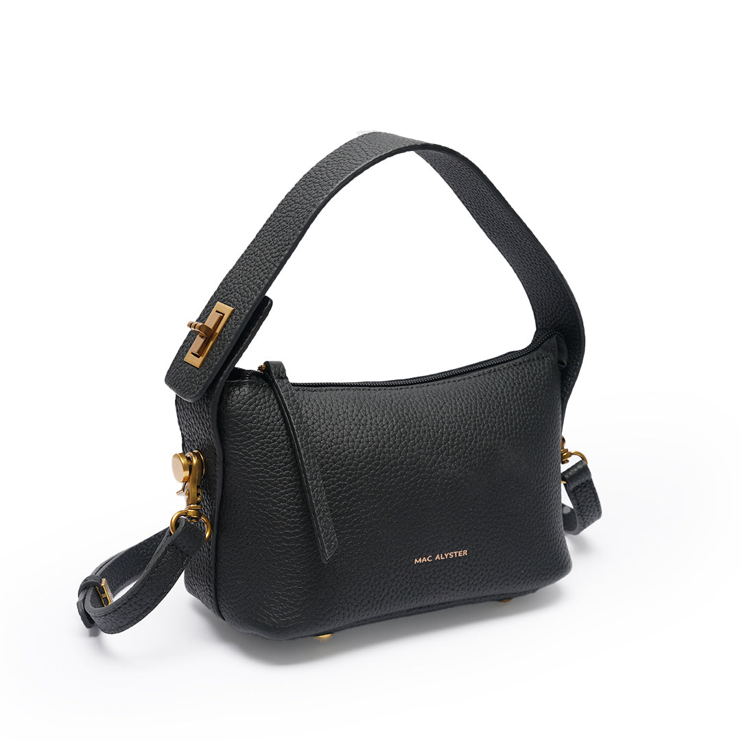 Sac à main CÉLIA pour femme en cuir NOIR de trois-quarts