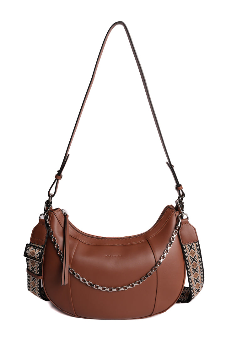 Sac demi-lune LOUNA pour femme en cuir COGNAC de face