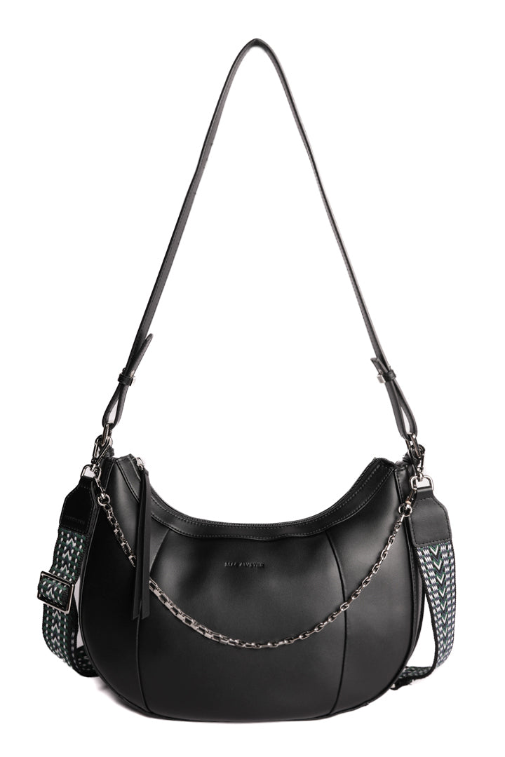 Grand sac demi-lune LOUNA pour femme en cuir NOIR de face