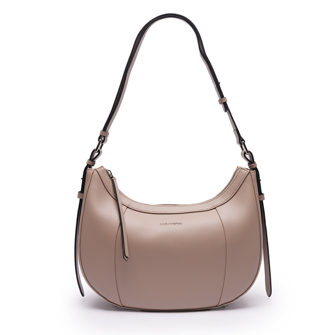 Grand sac demi-lune LOUNA ÉTÉ pour femme en cuir SABLE de face