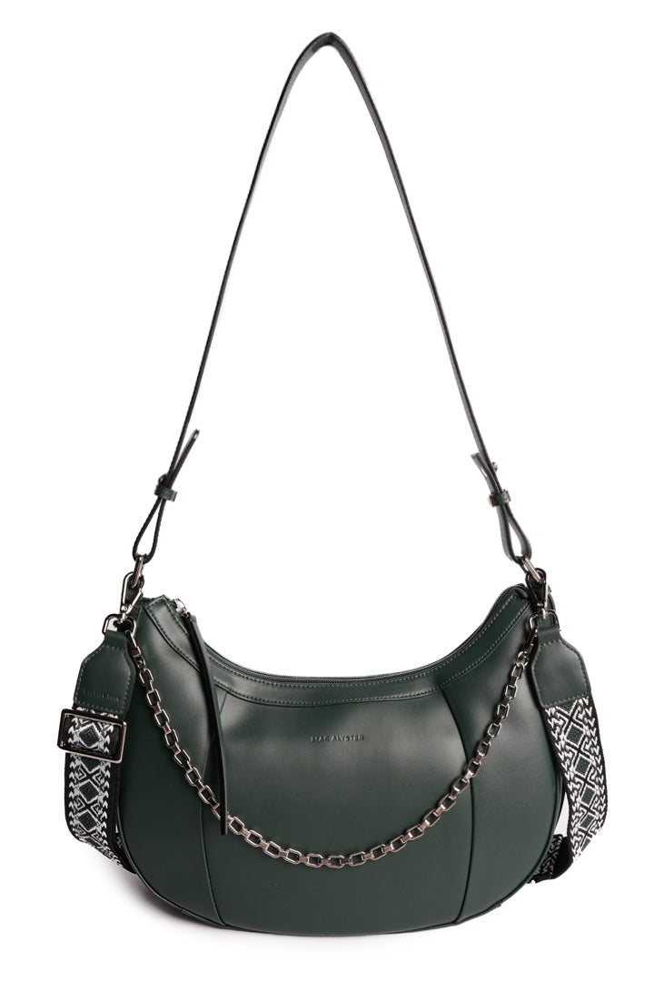 Sac demi-lune LOUNA pour femme en cuir VERT de face