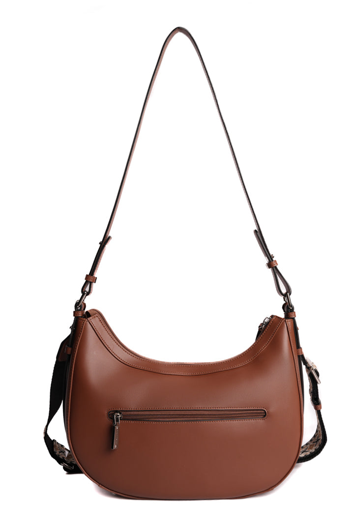 Grand sac demi-lune LOUNA pour femme en cuir COGNAC de dos