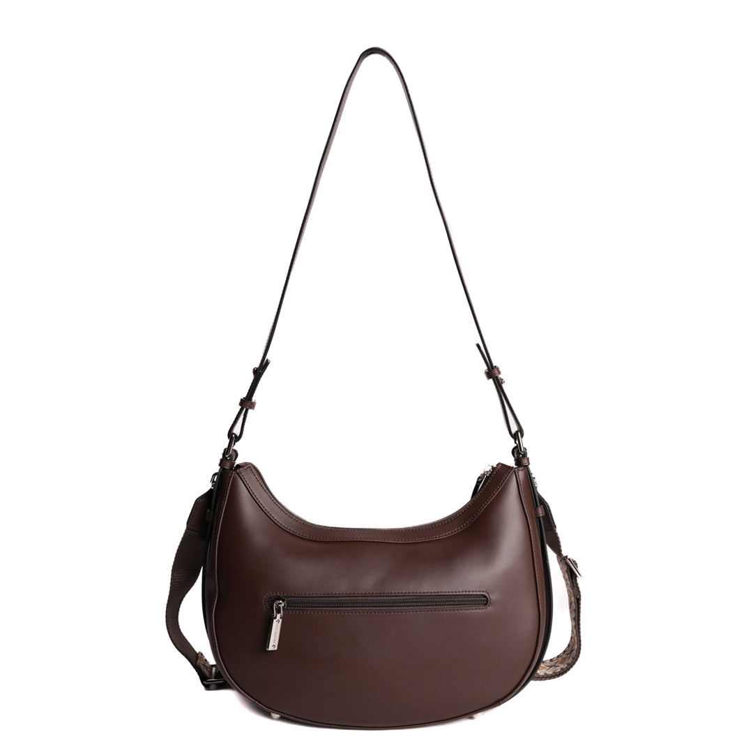 Grand sac demi-lune LOUNA pour femme en cuir MARRON de dos