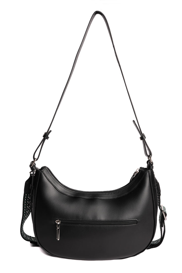 Grand sac demi-lune LOUNA pour femme en cuir NOIR de dos