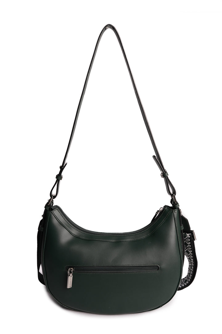 Grand sac demi-lune LOUNA pour femme en cuir VERT de dos