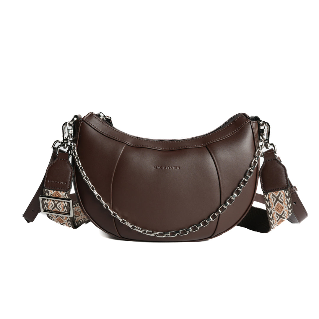 Sac croissant LOUNA pour femme en cuir MARRON de face