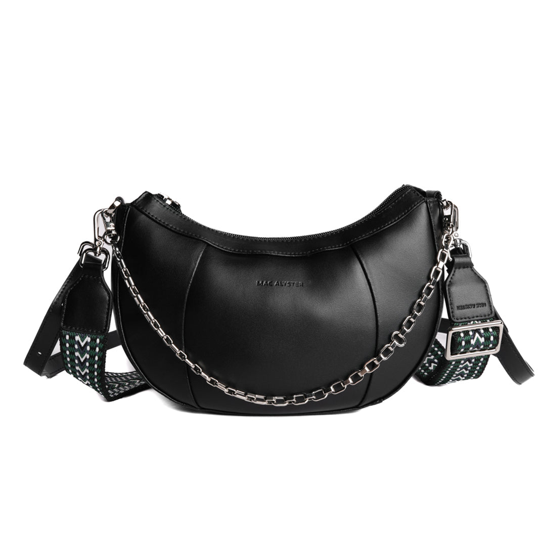 Sac croissant LOUNA pour femme en cuir NOIR de face