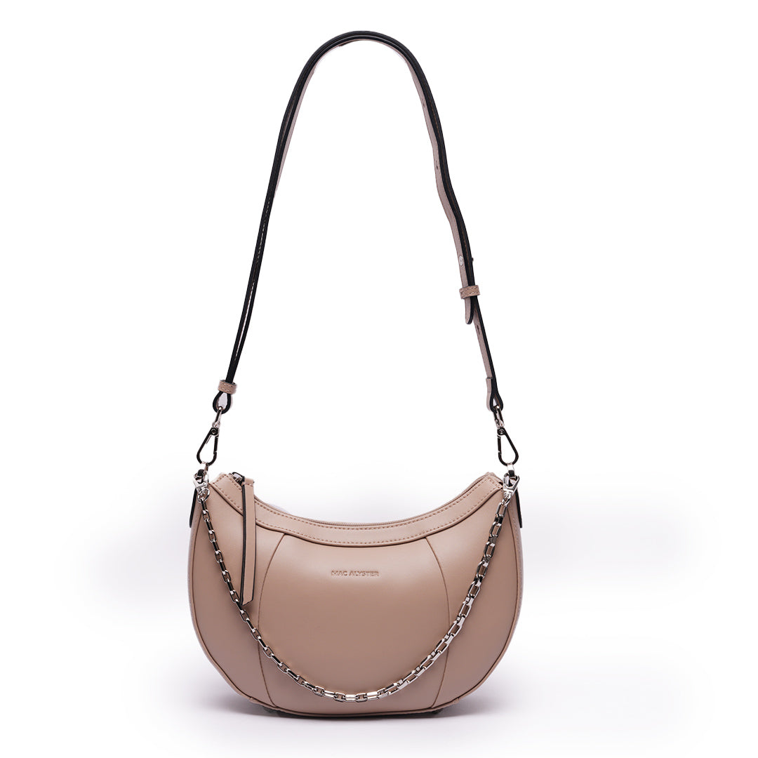 Sac croissant LOUNA en cuir SABLE de face