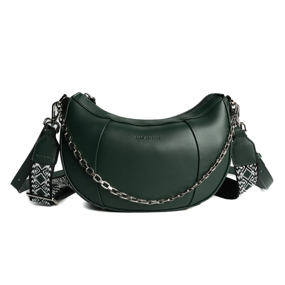 Sac croissant LOUNA pour femme en cuir VERT de face