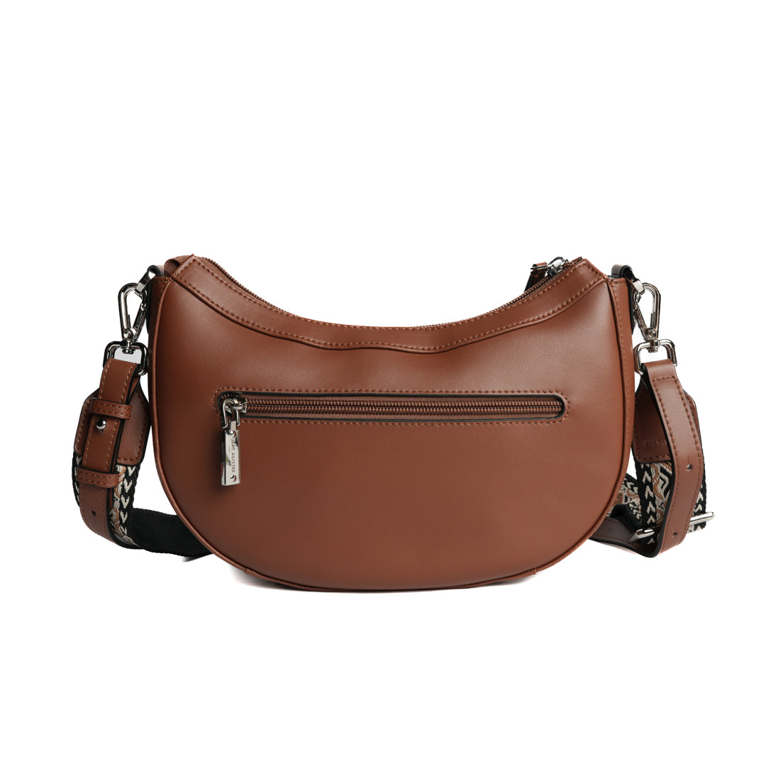 Sac croissant LOUNA pour femme en cuir COGNAC de dos