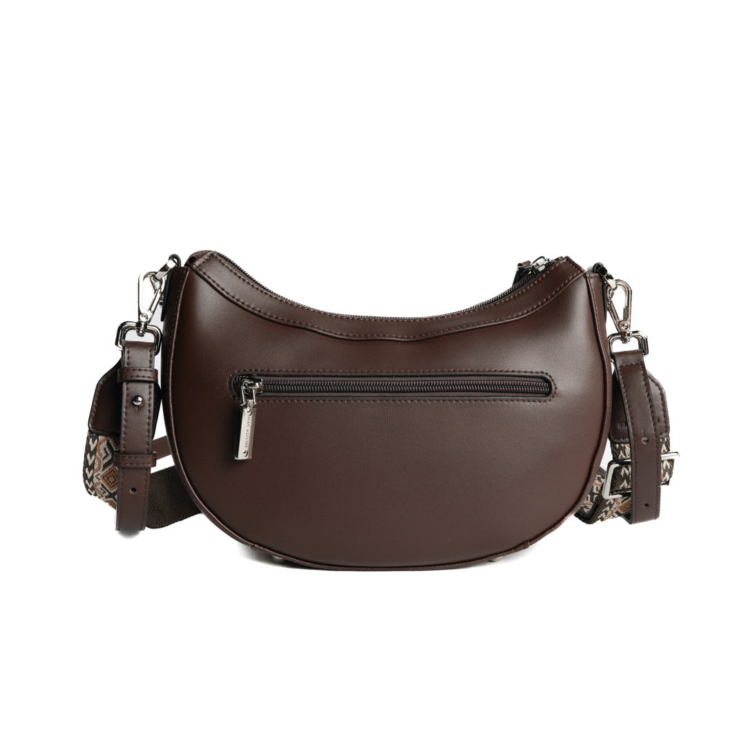 Sac croissant LOUNA pour femme en cuir MARRON de dos