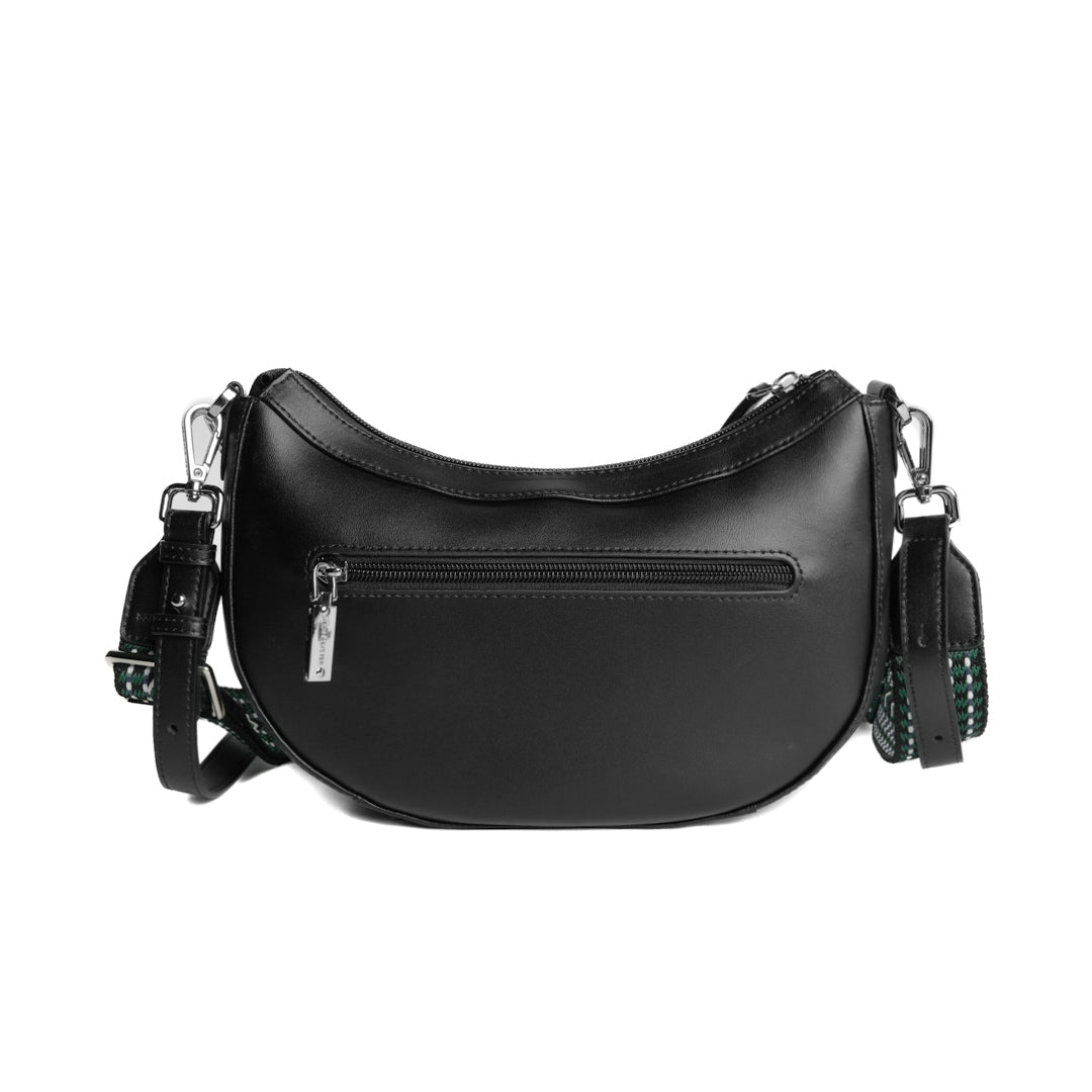 Sac croissant LOUNA pour femme en cuir NOIR de dos