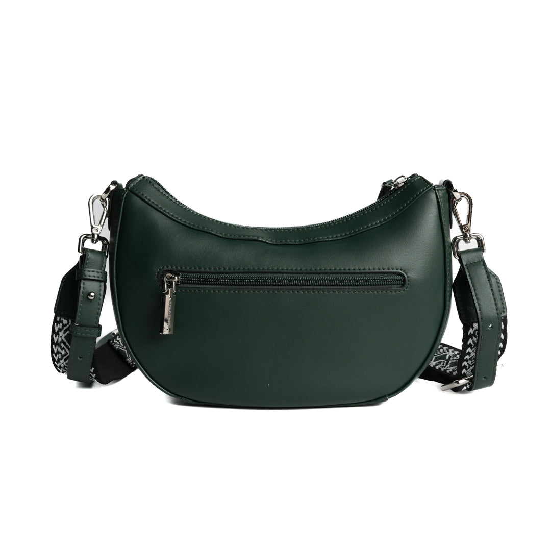 Sac croissant LOUNA pour femme en cuir VERT de dos