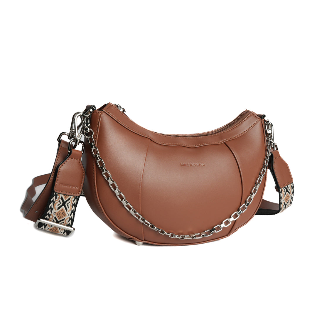 Sac croissant LOUNA pour femme en cuir COGNAC de trois-quarts