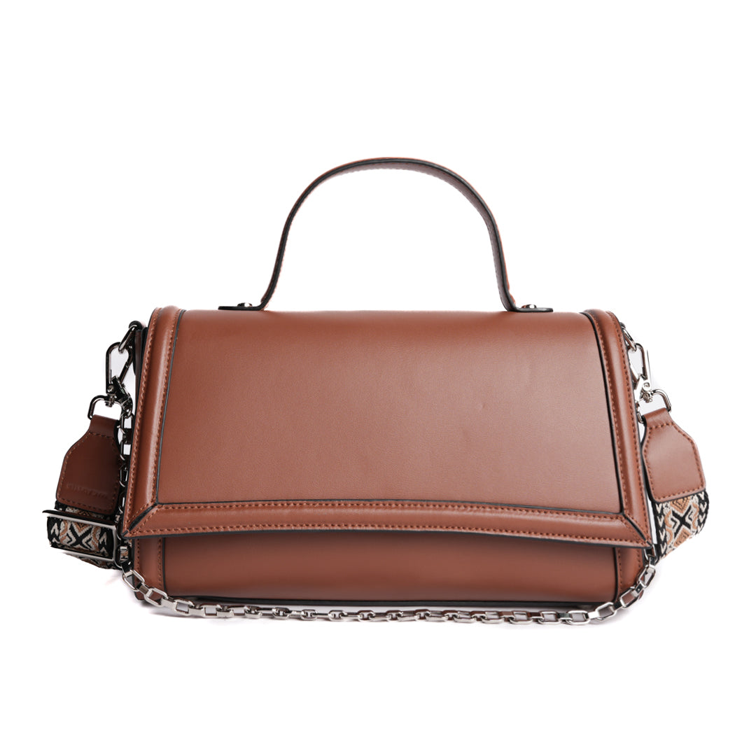 Sac baguette LOUNA en cuir COGNAC de face